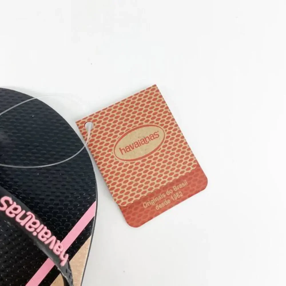 Havaianas Girls' Slim Print Zig Zag Flip-Flop Thongs Black & Pink Size US 13C/1Y